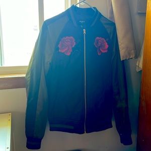 Forever 21 men’s extra small olive/black/floral varsity jacket